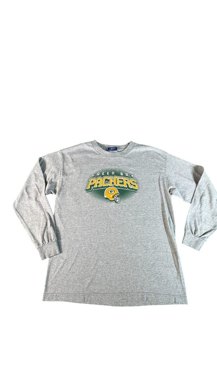 Green Bay Packers Reebok Long Sleeve T-Shirt Mens XL Gray NFL Football